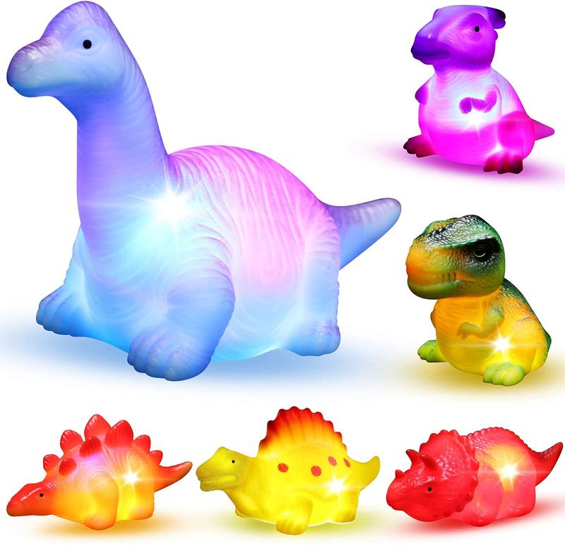 6/8/12 PCS Light-Up Floating Dinosaur Bath Toys Set, for Baby Toddler Nephew in Birthday Christmas Easter , Great Water Bathtub Shower Pool Bath Toy for Children Preschool