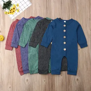 Toddler Baby Boy Girl Fall Winter Clothes Outfits 0 3 6 9 12 18 24Months Button Down Long Sleeve Romper Jumpsuit Onepiece Basic Plain Solid Onesie