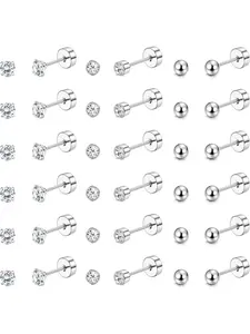 18 Pairs Silver Stud Earrings for Women Men Stainless Steel Small Ball Cubic Zirconia Flat Back Earrings Hypoallergenic Tiny Stud Earrings Stud Earring Jewelry Set 2mm/3mm/4mm