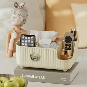 Elegant European Style Tissue Box with Remote Control Storage, Plastic Rectangular Design for Living Room Office, Textured Finish and Multi-Functional Compartment