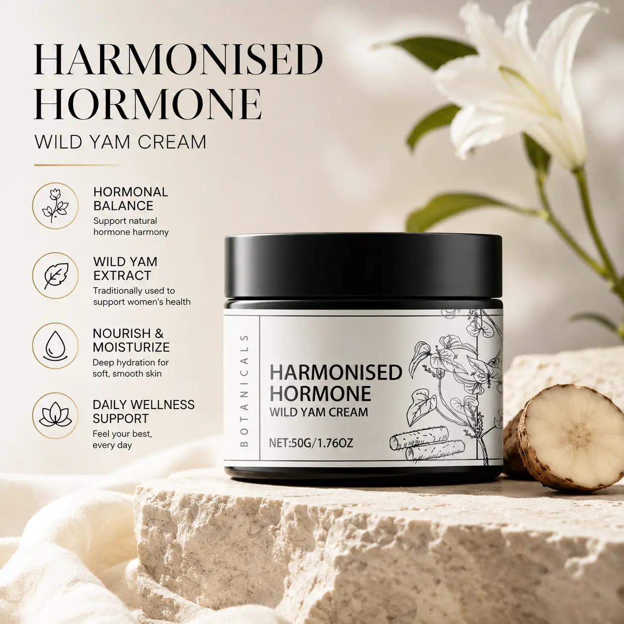 Wild Yam Cream, Wild Yam Cream Organic for Hormone Balance, Women's Organic Wild Yam Root Cream Promoting Perimenopause & Menopause Support for All Skin Types