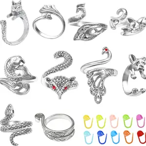 10 count Crochet Rings Crochet Tension Rings for Finger Crocheting Knitting Adjustable Yarn Guide Rings Crochet Accessories and 10 count Stitch Marks with Plastic Box for DIY Craft
