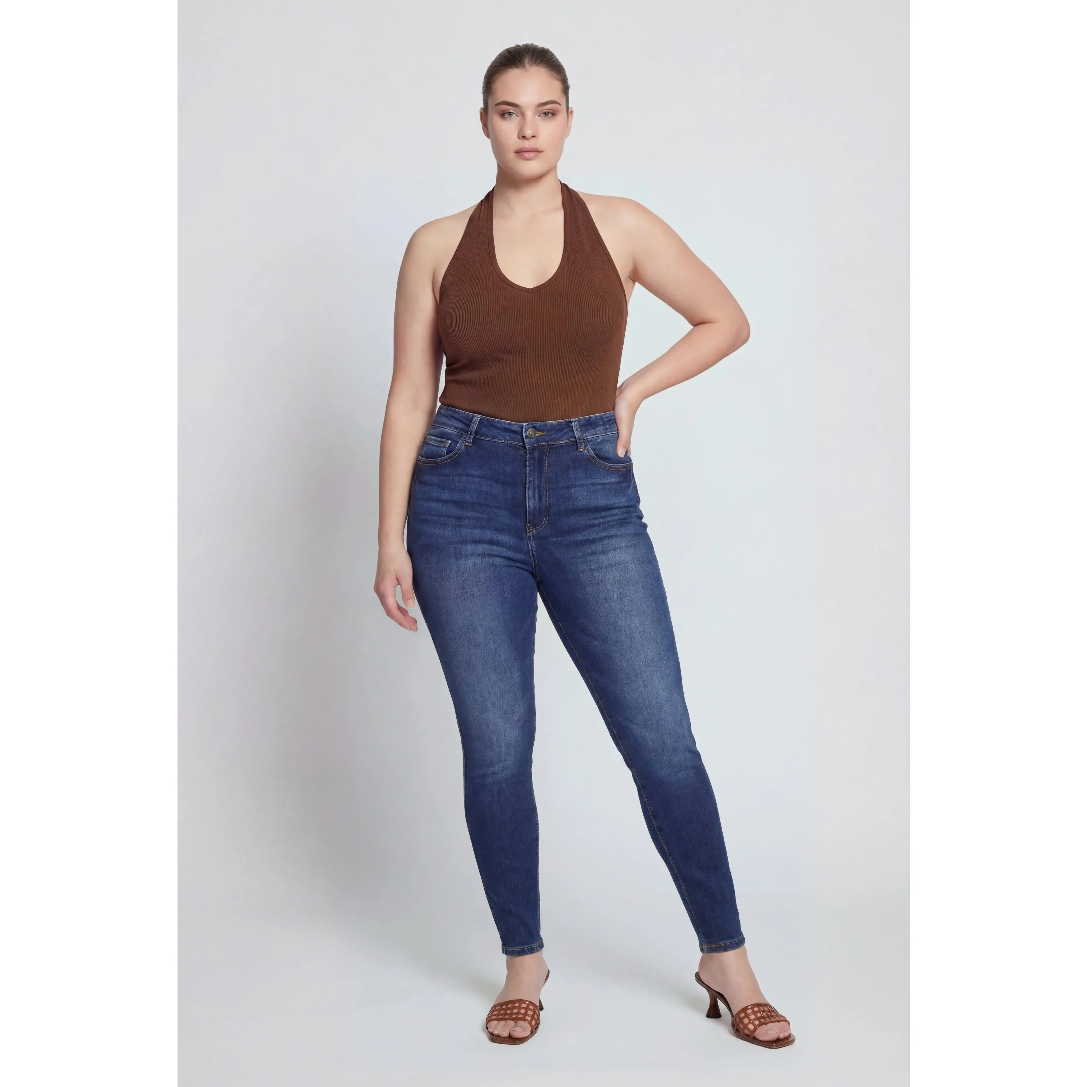 Plus Size Compression Rib Seamless Halter Top