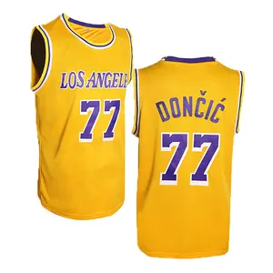 Men's #77 basketball jersey yellow sleeveless embroidered quick drysports Wear, yellow with embroidery, Casual Loose Fit Outdoor Athletic Shirt for All Seasons, Workout Tops breathable polyester, casual &sporty sleeveless