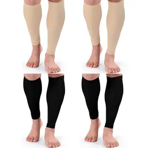 Coume 6 Pairs Footless Compression Socks Calf Leg Compression Sleeves Women Men for Running Cycling Varicose Veins Pain Relief(Small/Medium,Black and Beige)