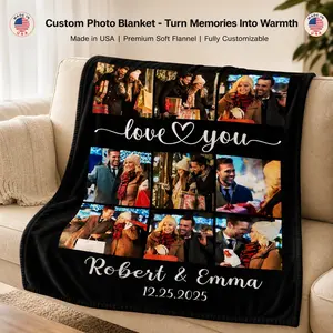 Flannel Soft Modern Personal Photo Blanket with Text, Customizable via Shop Chat Photo Submission, Fast Next-Day Shipping, Personalized Gifts for Partners, Ideal for Christmas, Wedding, Birthday,summervibes