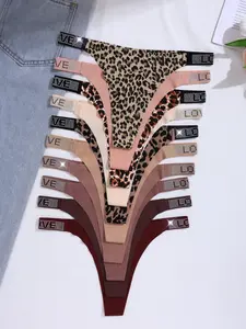 Women's Leopard Print Rhinestone Thong Panties, Soft Comfortable Breathable, Fit, All-Season Daily Wear, Fashion Trendy Underwear