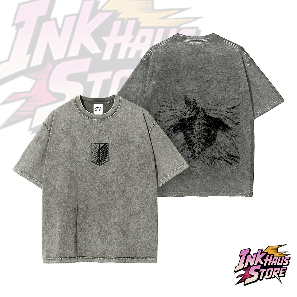 Founding Titan ErenYeager-Attack On Titan Anime Double--Short Sleeve Cotton Unisex Retro wash Tee