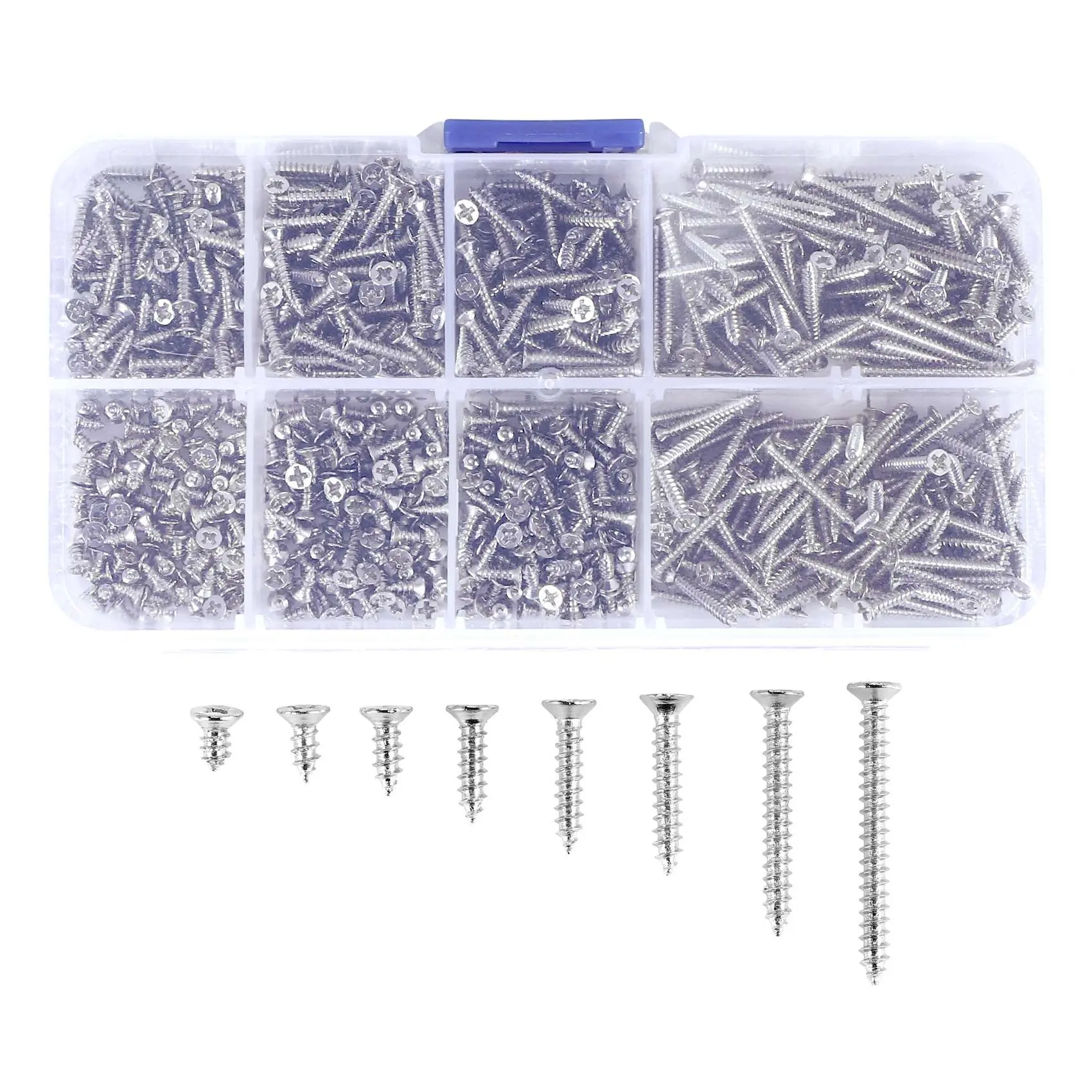 800-Piece Stainless Steel Self-Tapping Screws Assortment Kit - Multi-Size Wood Thread Nails, M2/M2*10mm Anti-Loose Lock Nuts, Plastic Organizer Box, Good Stability for Automotive & Motorcycle Exterior Decoration