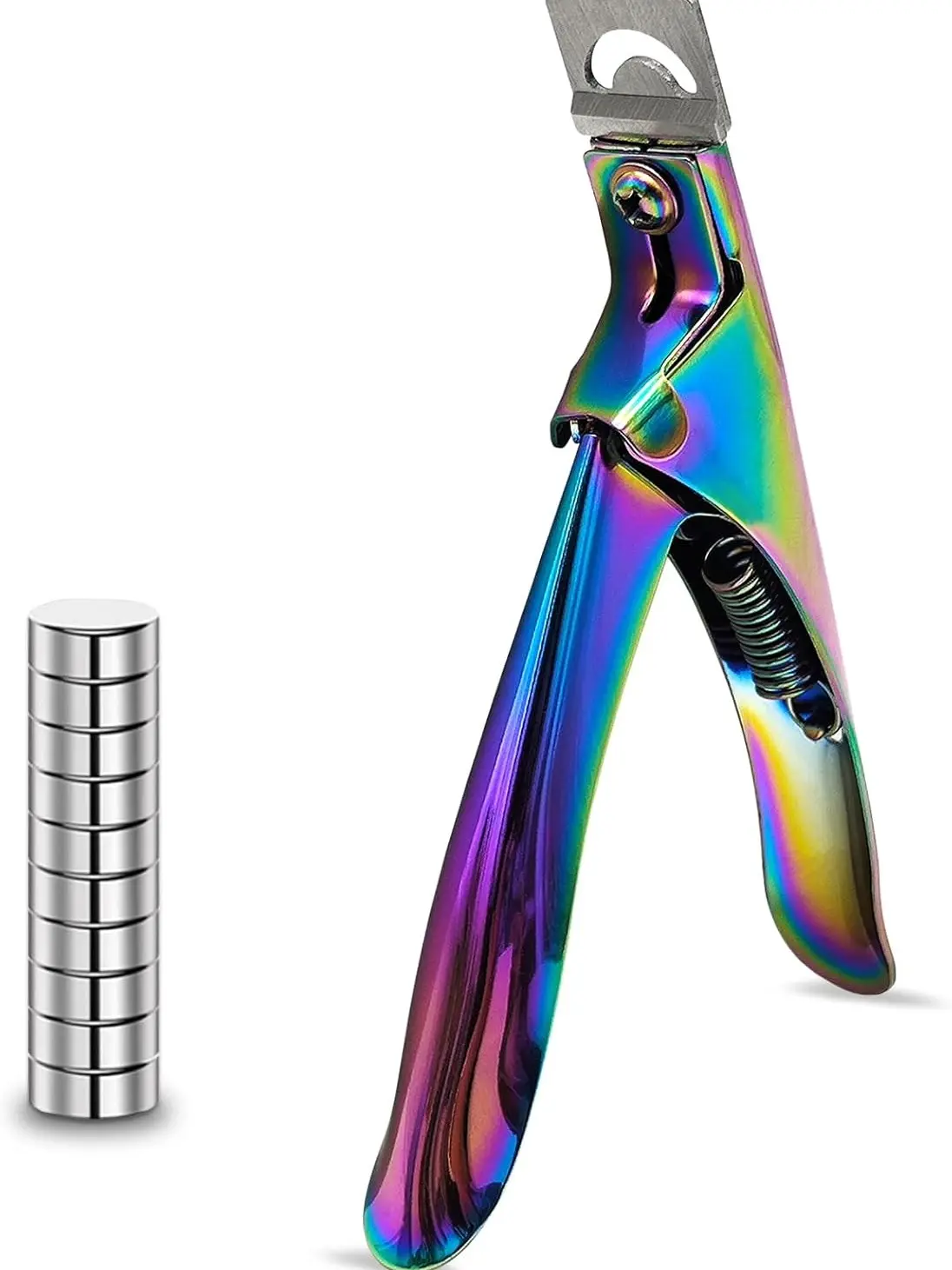 Acrylic Nail Cutter with Magnet Sizer & Length Measurement,Adjustable Stainless Nail Trimmer for Salon Home Nail Art, Professional Nail Clippers for Precise Manicures (Rainbow)