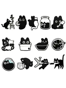 13 Pcs Black Cat Shoe Charms Set For Bubble Slides Clogs Sandals,PVC Shoe Decorations Accessories Buckle For Christmas Birthday Gifts