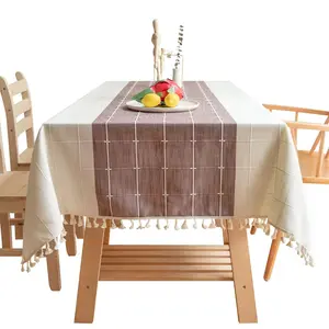 Henggang Simple Japanese Style Table Runner and Tablecloth Nordic Fresh Classic Small Checkered Pattern for Round Rectangular Tables
