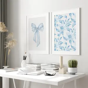 Coquette Wall Art Set of 2 Prints Coastal Granddaughter Wall Art Light Blue Bow Print Romantic Wall Art Girly Decor - no frame