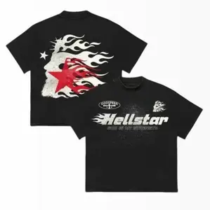 Flame Jesuss Silhouettee Hellstarr Network Vintage Graphics Cotton T-Shirt, Fitted, Pull On, Casual, Unisex Cotton T-Shirt, Menswear, Womenswear FE84