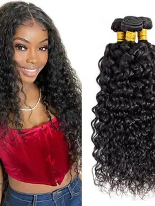 3PCS 3A-RIWW Natural Black Water Wave Human Hair Bundles, Brazilian Hair Weave