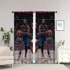 Basketball player LeBron James dribbles, preparing to attack. Interior curtains: blackout, heat-insulating, and soft; suitable for home décor.