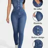 Women's Sleeveless Denim Overall Jumpsuit, Summer Essential, American Style High Waist Elastic Butt-Lifting Skinny Fit, Streetwear for Casual Outing and Music Festival