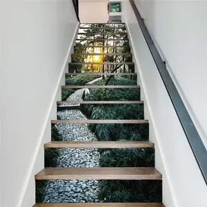 Sun & Tree Pattern Stair Sticker, 13pcs/set Waterproof Removable Wall Sticker, Self Adhesive Tile Sticker, Decorative Sticker for Home Living Room Bedroom Pvc Waterproof Stickers