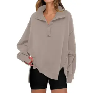 Women's Sweatshirts Oversized Casual Loose Button Up Henley Pullover Top High Low Split 2025 Fall Fashion Outfits Baggy Style