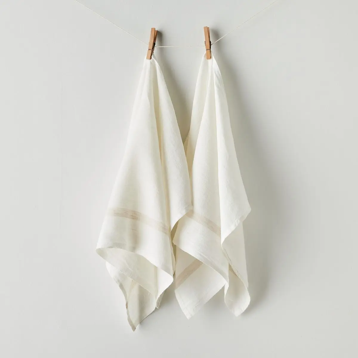 Laundered Linen White & Natural Towels - Set of 2