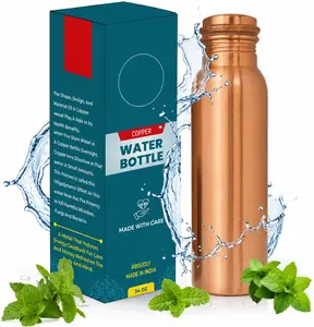 Copper Water Bottle for Drinking 34 oz Extra Large - Premium Handcrafted Ayurvedic Pure Copper Vessel - Drink More Water - Wide Mouth with Leak Proof Lid - BPA Free, Reusable, Travel Friendly