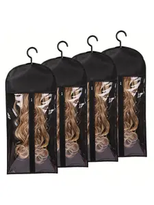 2/4 Piece Wig Storage Bag Set, Hook, Hangers, Zipper, Transparent Dustproof Design, Ideal for Salon & Home Use, Halloween Accessory