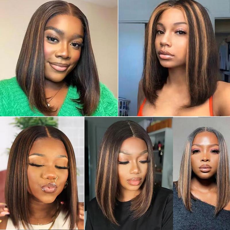 Bob Wig Human Hair Highlight Ombre 13x4 HD Transparent Lace Front Wigs 1b/27 Black and Blonde Wig Human Hair Pre Plucked with Baby Hair 200 Density Short Bob Wigs 10 Inch