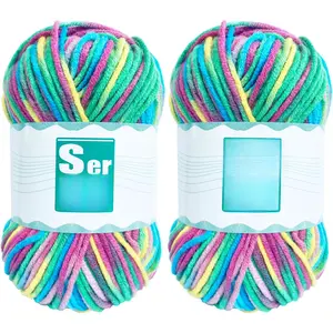 2 Packs of 48g/142yards Crochet/Knitting Rainbow Yarn, Multicolor Variegated  Yarn, Soft for Crocheting Blanket (Purple, Green, Yellow)