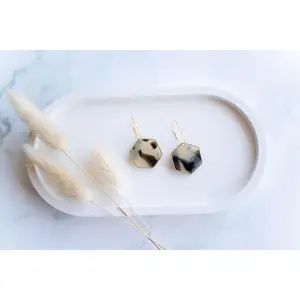 Clay earring | tortoise shell hexagon hoops