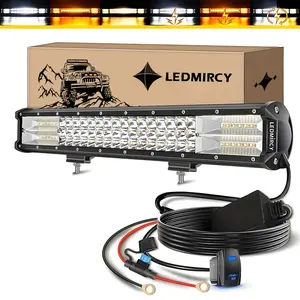 LEDMIRCY 20 Inch Amber White LED Light Bar with 6 Modes & Memory Function Offroad Driving Light Kit with Rocker Switch & Wiring Harness for Truck, SUV, ATV, UTV, Boat