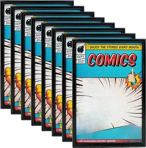Comic Book Frame, 8 Pack, Ultraviolet UV Protection, Fits Current Comics up to 6 3/4" x 10 1/4", Wall or Tabletop Display,Spring Clips for Thicker Comics as Well (Black, 8)