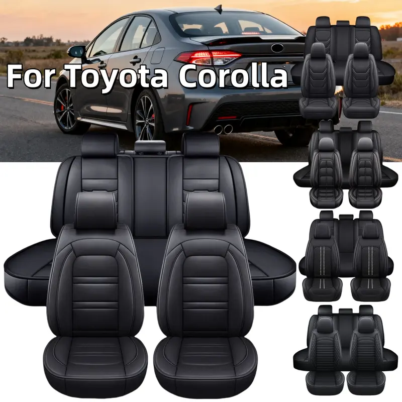 For Toyota Corolla 2024 2023 2020 2019 2017-2014 Car Seat Cover Full Set Front Rear Cushion Protector Anti-Slip Mat, Removable Front Headrest Cover, Non Removable Rear Headrest Cover, Car Interior Decoration Accessories, Ice Silk/Linen/Napa/PU Leather Pad