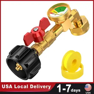 [Save Big for your propane!!]Propane Refill Adapter for 1 lb. Tanks, 1lb to 20lb Elbow Propane Tank Refill Adapter with Valve & Gauge for 1 Pound Propane Bottle, Fit for Flame King/Coleman/Mr. Heater 16oz. Bottles Gas Sensor