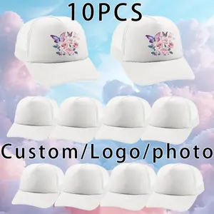 10pcs Customizable DIY Butterfly Print Baseball Caps - Adjustable Breathable Trucker Hats for Men & Women, All-Season Casual Outdoor Sports Hats with White Front Panels, Hand Washable, Perfect for Casual Attire & Gifting, Customizable Headw