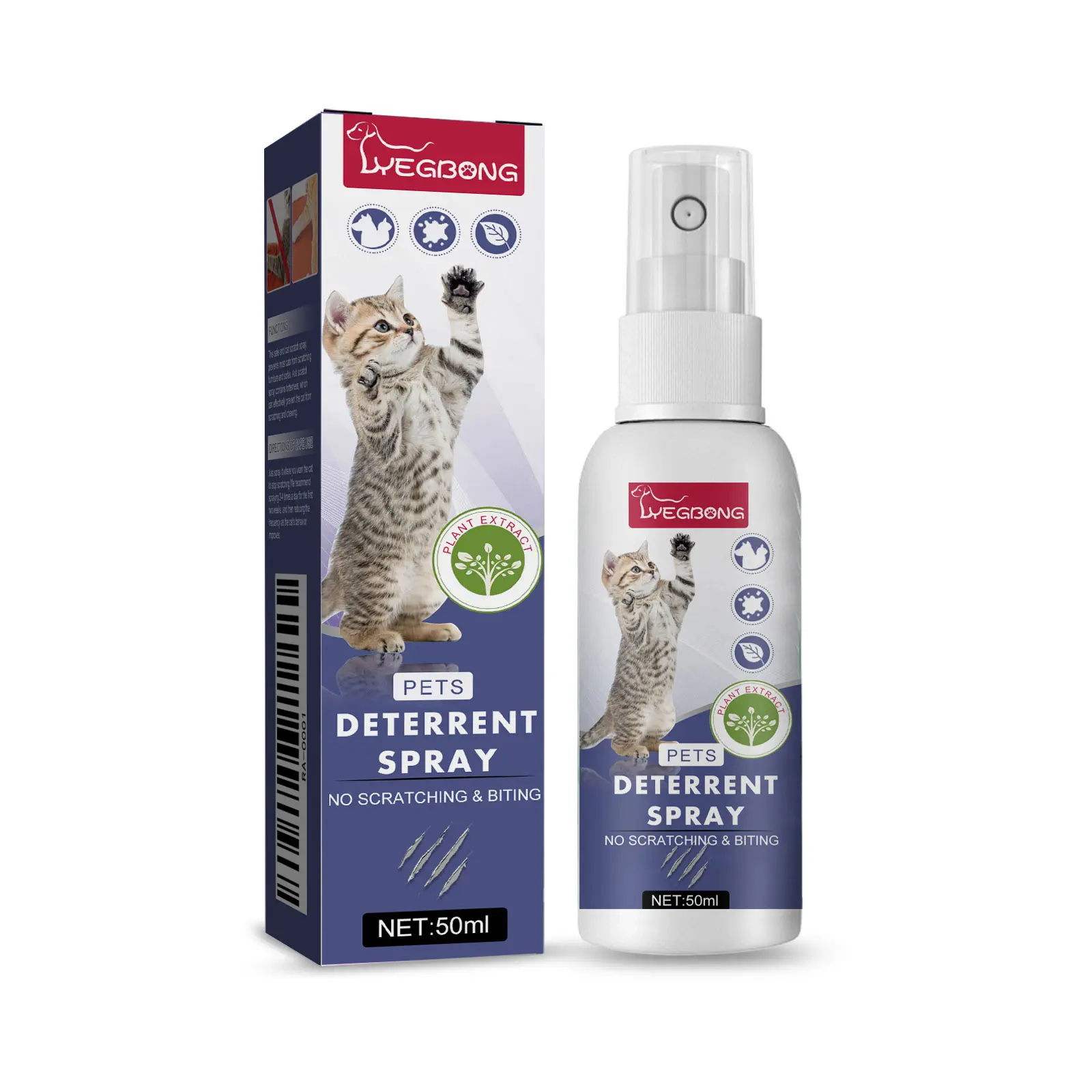 Yegbong Bitter No-Liquid Natural Peppermint Extract Pet Scratch Stopper Spray - 50ml Gluconolactone & Thiamine Nitrate Repellent, Furniture Safe Natural Blend Behavior Aid for Cats