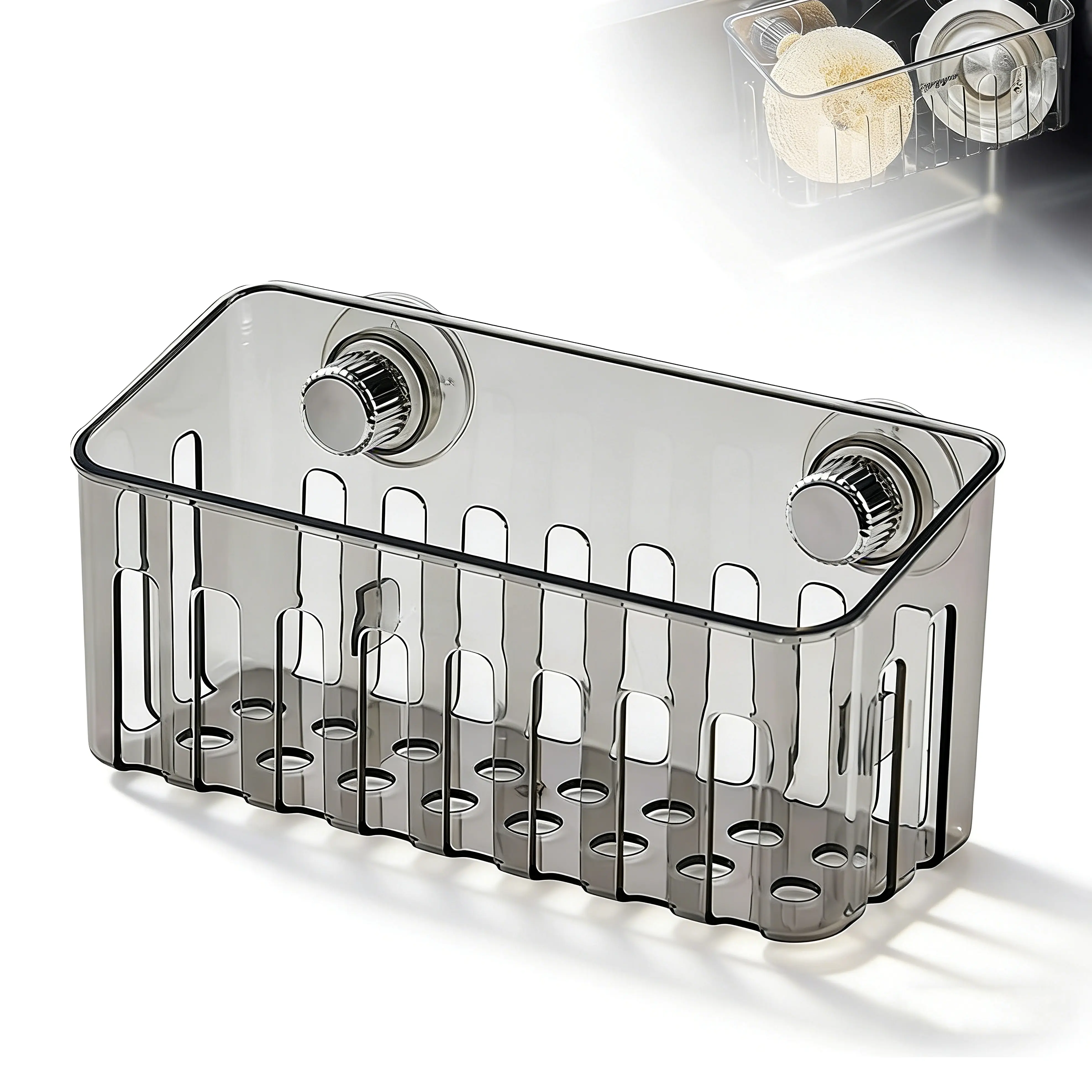 Clear AcrylKitchen Shelf Organizer, No-Drill Twist-Lock Suction Cup Wall Mounted Rack with Quick Drain for Makeup, Razor, Toothbrush, Kitchen Utensils & Bath Essentials, Rotate to Lock for Smooth Walls (7.5 x 3.5 x 3.3 Inch)