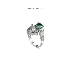 Adjustable Ring with Platinum Plating, Green Moissanite, 2.0 Carat Total Weight — Round Cut, Brilliant Shine, Luxurious Vintage Style