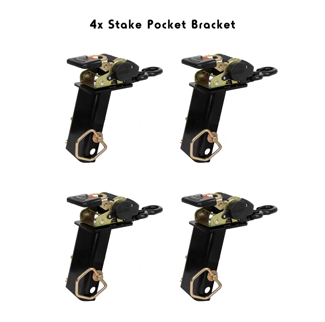 Scout Brackets - 4x Stake Pocket Bracket Bundle - Durable Metal Ratchet Strap Equipment Tying Down Solution for Trailers & UTVs