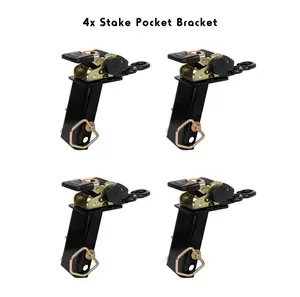 Scout Brackets - 4x Stake Pocket Bracket Bundle - Durable Metal Ratchet Strap Equipment Tying Down Solution for Trailers & UTVs