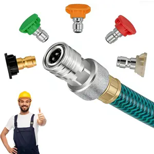 Power Washer Adapter, 3/4" GHT to 1/4" Garden Hose Connector, Stainless Steel Anti-Leak Attachment with 5 Multi-Mode Nozzles for Car, Garden & Outdoor Use