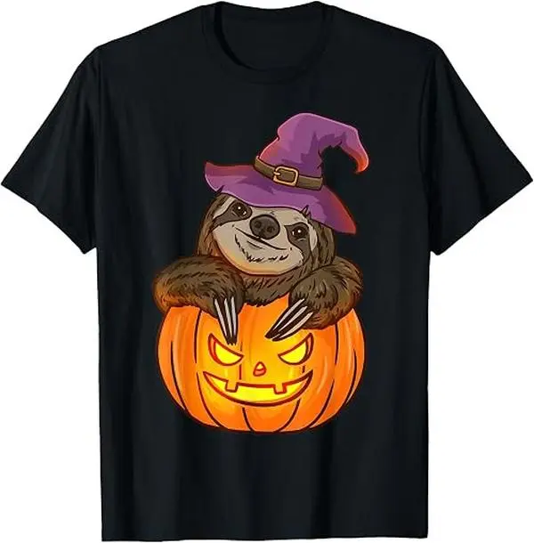 Men Casual Short Sleeve T‑Shirt Cute Sloth Pumpkin Graphic Halloween Party Tee Top Sweatshirt TOP
