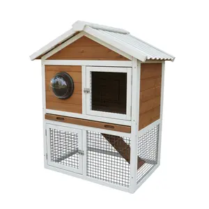 Rabbit Hutch Outdoor, Bunny Cage with Waterproof Roof, Removable Pull Out Tray,  2-tier Wooden Rabbit House for Small Animals, Rabbit Enclosure Suits for Guinea Pigs, Hamster,.Viewing Window Design