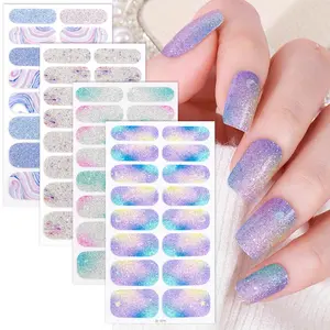 4-Piece Shiny Nail Art Stickers Set, Gradient Marble Self-Adhesive Nail Decals, DIY Home Use Nail Art Kit for Women, Iridescent Glitter