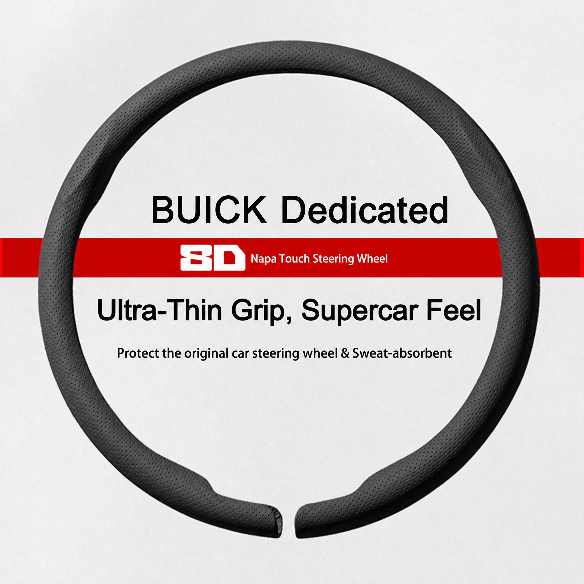 8D Nappa Leather Steering Wheel Cover, Easy Install Interior Car Accessories, Ultra-Thin Anti-Slip Grip, Wheel Protector, Fits Buick Enclave, Encore GX, Envision Models
