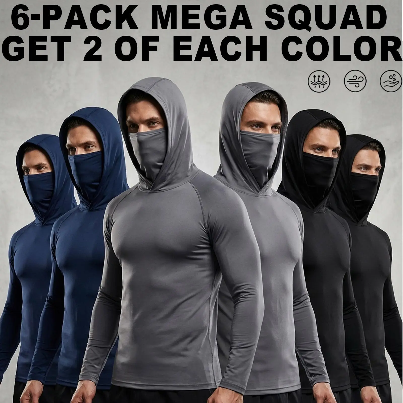 Men's 6-Pack Outdoor Workout Hoodie Bundle - Sun Protection & Moisture-Wicking