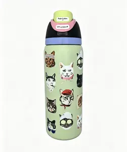 Owala 32oz Adorable Kitten Print Stainless Steel Water Bottle Insulated Travel Mug Leak-proof Keeps Drinks Cold 24H Spill-proof Flip Top Lid Bottle Drinkware Flasks Lid Bottled Bottled,summervibes Wide Mouth Leakproof Glass Juice