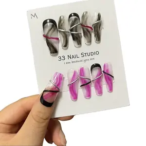 Y83 pure handmade solitary wear A AB Spice Girl nail dark European and American ink smudge medium length.short french style party press