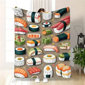 Cozy Reversible Flannel Throw Blanket With Playful Sushi-Inspired Design - Soft All-Season Comfort At Home Or Office, Food Lovers Easter, Halloween,, Thanksgiving, Holiday Parties,,,  Fun