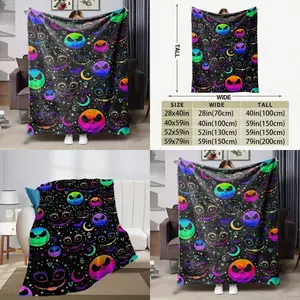 Cozy Ultra Soft Flannel Throw Blanket with Vibrant Cartoon Design Featuring Jack and Sally, Ideal for Couch Bed Travel and Gifts, All-Season Use, Polyester Material, Warm Knitted Texture Fleece Blanket
