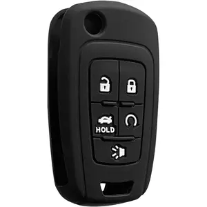 Key Fob Cover for Equinox Cruze: 5 Buttons Silicone Key Fob Case Fit for Chevy Camaro Malibu Impala Sonic Buick Regal Crosse Cascada Verano GMC Terrain 2011 to 2020 (Black)